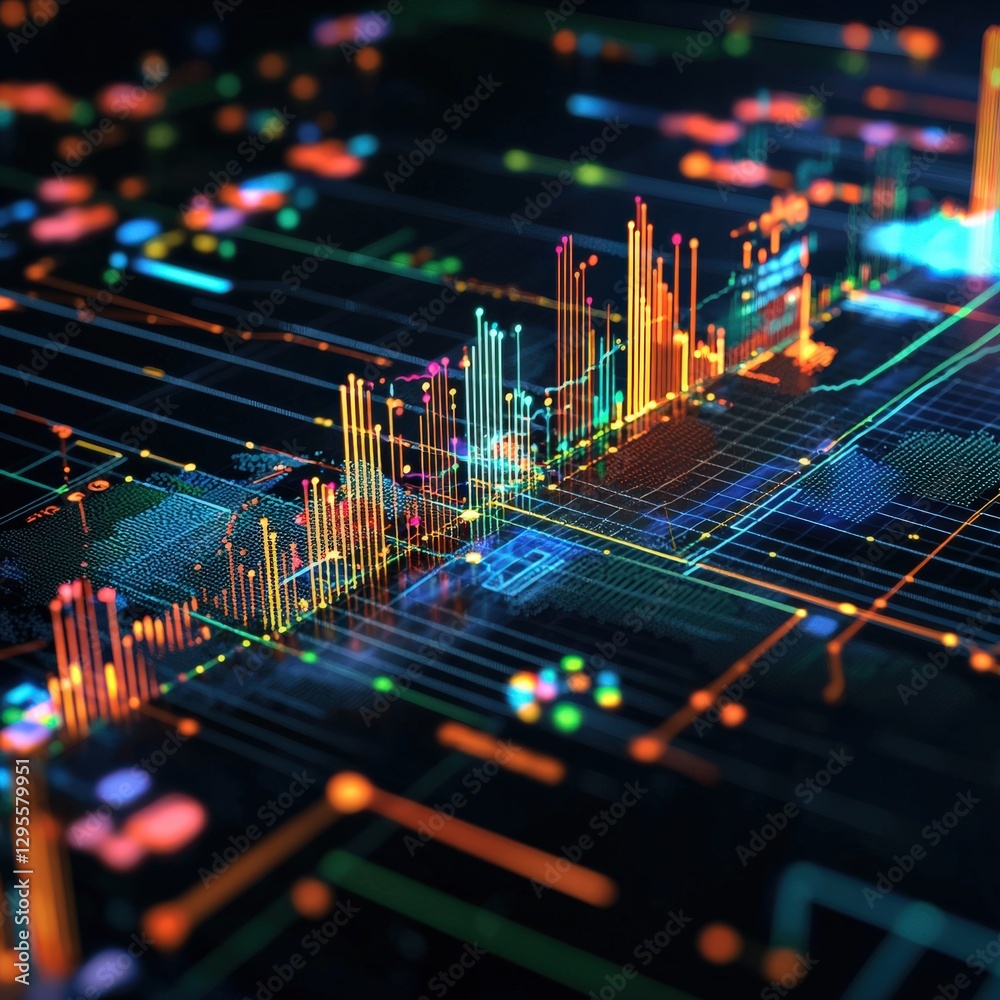 Poster dynamic abstract data visualization featuring colorful graphs and lines. perfect for technology, fin