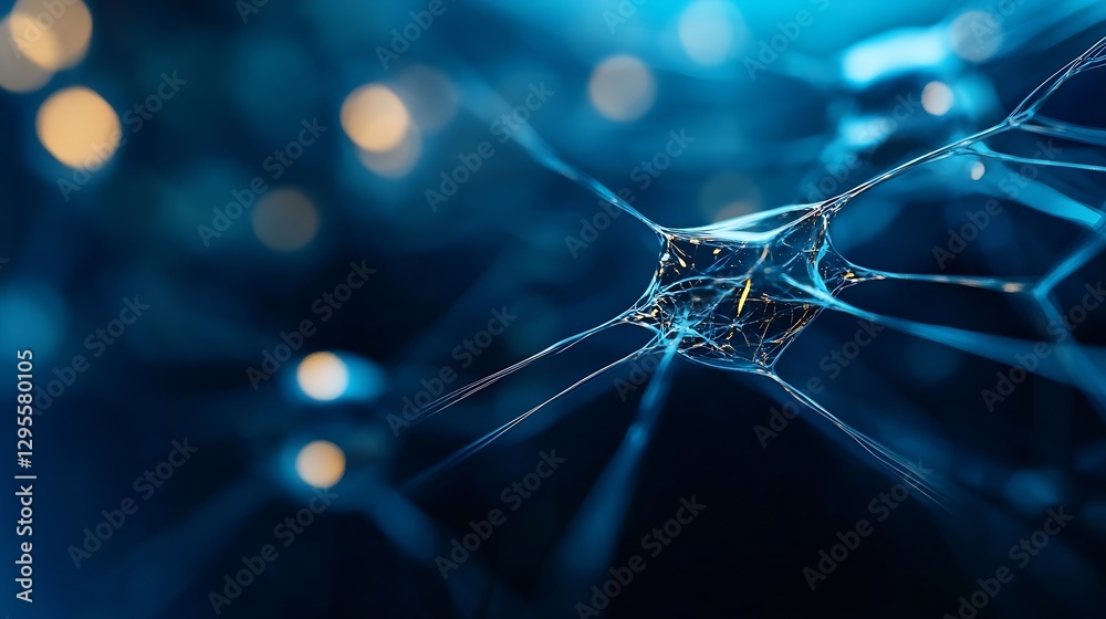 Leinwandbilder Detailed CloseUp of Intricate Spider Web with Blue Background and Sparkling Lights : Generative AI