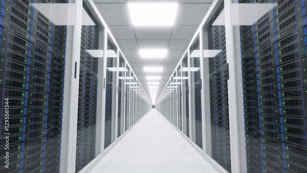 Wall mural modern data center server room technology infrastructure network digital computing powerful hardware