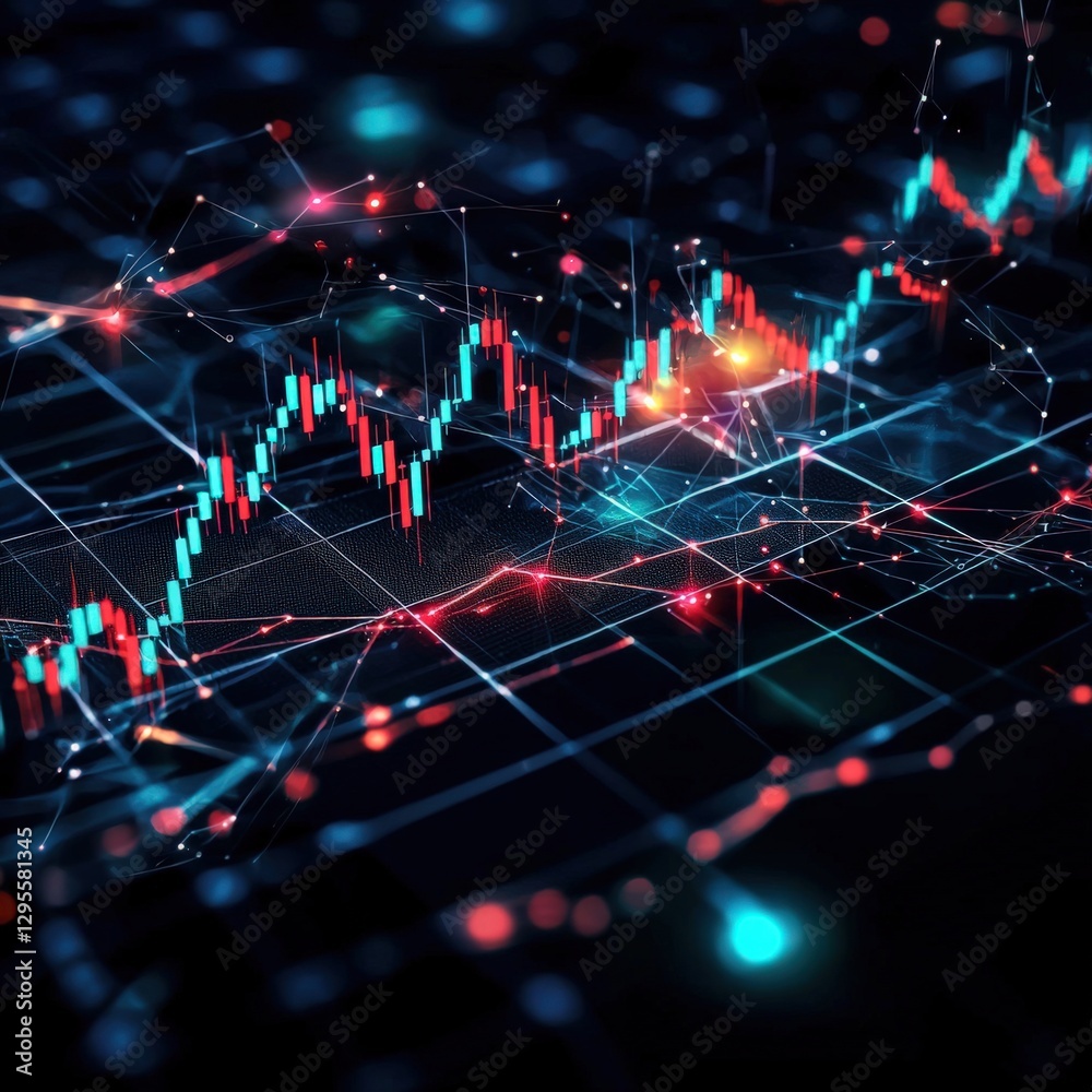 Poster abstract digital data visualization with graph lines