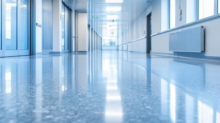 Obraz premium Clean and Bright Hospital Corridor with Polished Floors and Natural Light : Generative AI