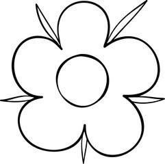 Daisy floral with leaves doodle outline coloring clipart