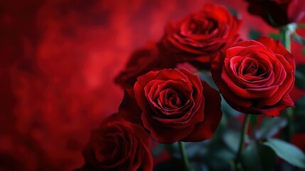 Obraz premium Bold red roses with a deep red background for a rich, romantic atmosphere.