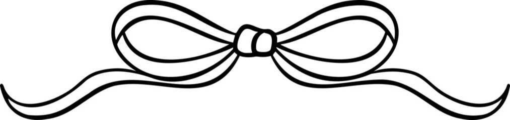Hand drawn coquette ribbon bow doodle outline clipart