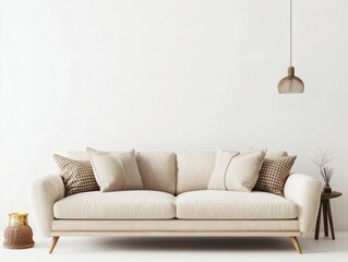 3D Render of a Beige Fabric Sofa in a Minimalist Living Room
