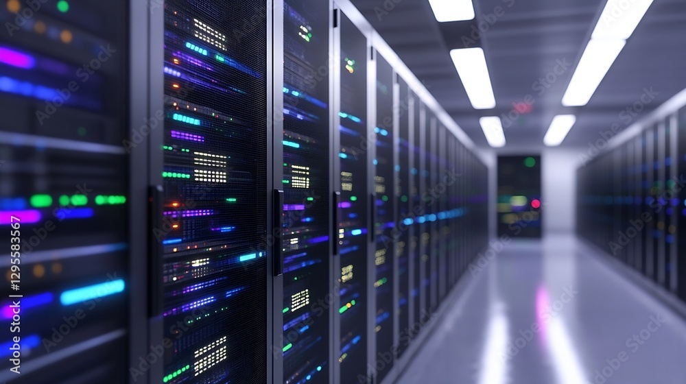 Leinwandbilder futuristic server room with high tech data storage racks and illuminated panels : generative ai