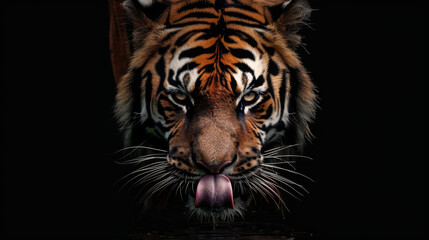 Fototapeta premium Tiger is shown with its mouth open, looking at the camera