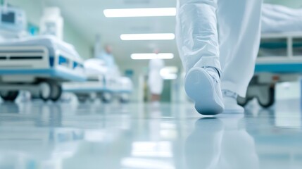 Healthcare Professional Walking Through Bright Hospital Environment : Generative AI