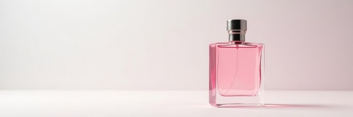 Pink perfume bottle on a minimalist white background, scenteditem, luxuryperfume