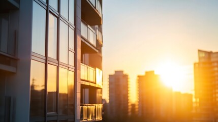 Stunning sunset view reflecting on modern glass buildings showcasing urban architecture and serene cityscape : Generative AI