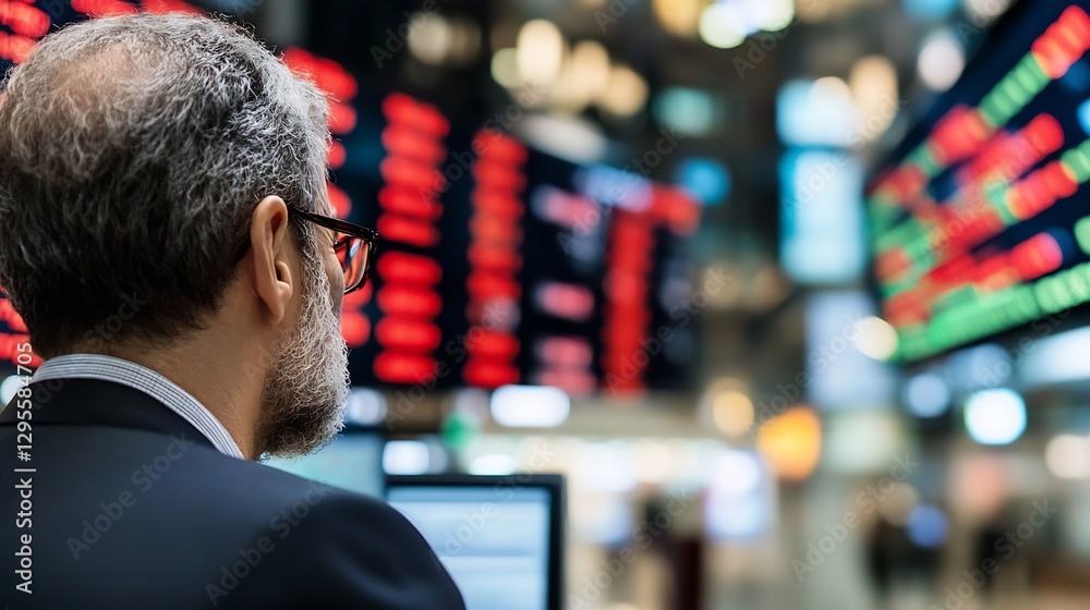 Fototapete Professional Trader Observing Stock Market Trends Displayed on Digital Screens at Office : Generative AI
