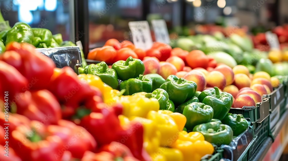 Aufkleber fresh colorful vegetables displayed in a grocery store showcasing healthy eating choices : generativ