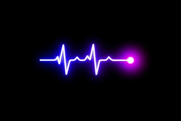 Neon and bright Heart pulse monitor with signal on dark blue background. Heart beat icon. Heart beat wave symbol. Health Concept with cardiac frequency.