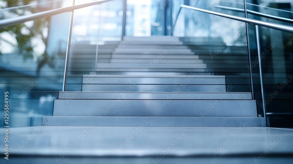 Aufkleber modern staircase with glass railing leading to an office building showcasing sleek urban architectur