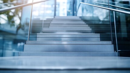 Fototapeta premium Modern staircase with glass railing leading to an office building showcasing sleek urban architecture : Generative AI