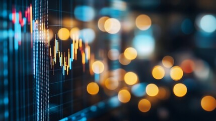 Fototapeta premium Dynamic Stock Market Chart with Vibrant Data Points and Blurred Bokeh Effects : Generative AI