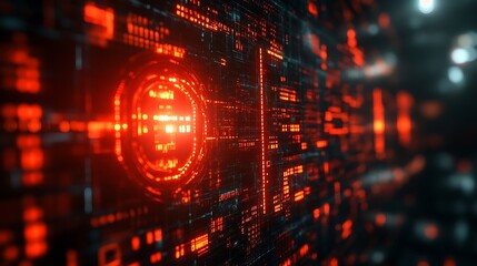 Fototapeta premium Futuristic Red Circuit Board Technology Visualization Abstract Art