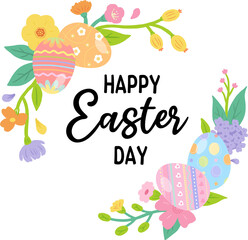Easter banner illustration with colorful flowers and eggs
