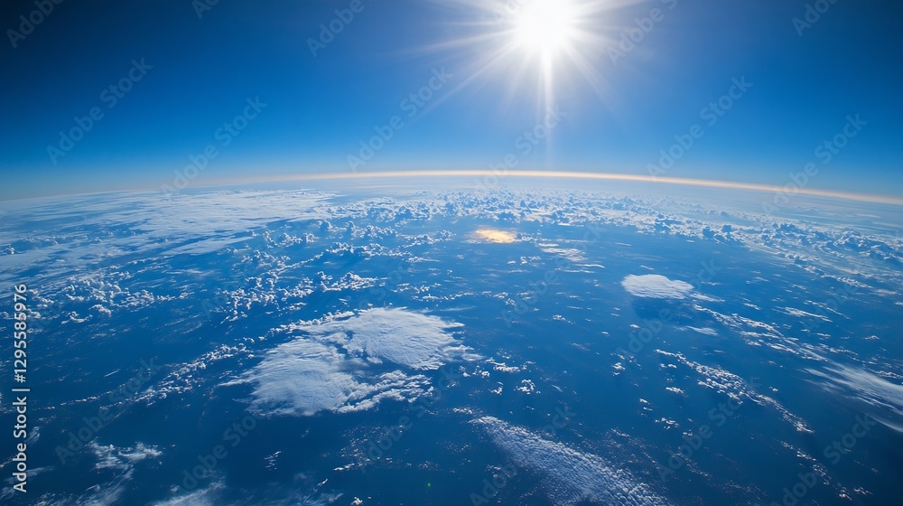 Poster stunning aerial view of earth with sunlight and clouds capturing the majesty of nature : generative 