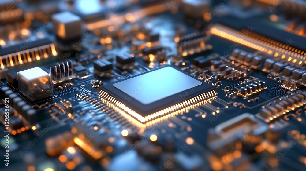 Leinwandbilder close up of a circuit board with bright led lights and microchips : generative ai