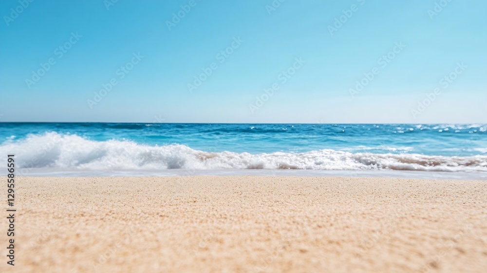 Poster beautiful sandy beach with gentle waves and bright blue ocean under a sunny sky creating a perfect s