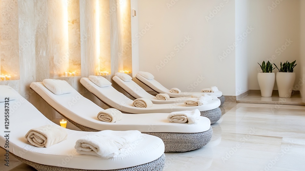 Poster modern spa lounge with comfortable daybeds and relaxing atmosphere : generative ai