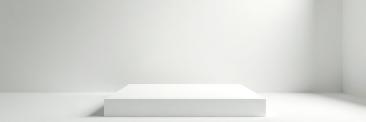 Simple white square pedestal with empty white space around, space, white, clean