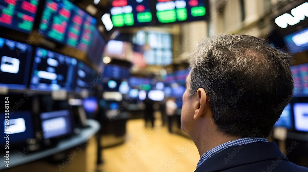 Fototapete Focused Trader Analyzing Market Trends in Dynamic Stock Exchange Environment : Generative AI