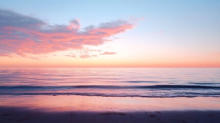 Obraz premium Peaceful Sunset Over Calm Ocean with Soft Pastel Colors and Gentle Waves on Beach : Generative AI
