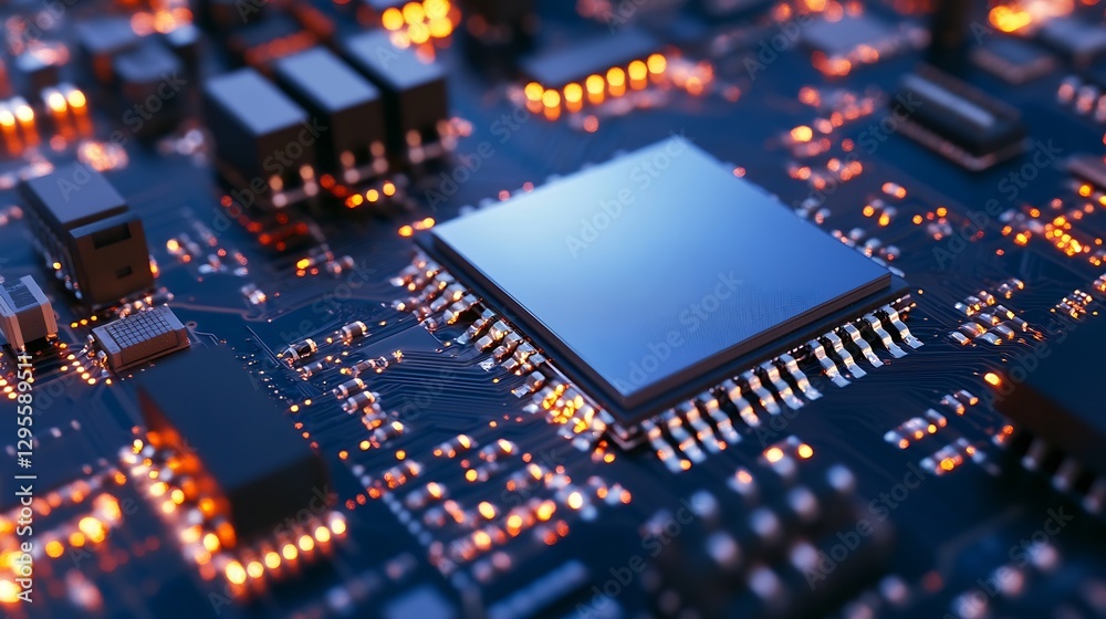 Leinwandbilder Close-up view of a high-tech computer chip on a circuit board showcasing technological advancement : Generative AI