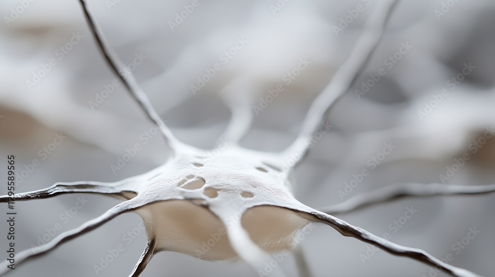 Poster Close Up View of a Neuron with Complex Branches Showcasing Neural Connections and Cell Structure : Generative AI