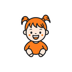 Cute Cartoon Baby Girl in Orange Outfit – Adorable Flat Vector Illustration
