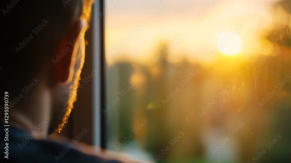Poster reflecting on a beautiful sunrise from a cozy indoor setting with soft natural light : generative ai