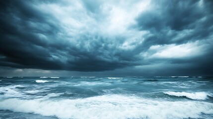 Dramatic Ocean Landscape with Dark Storm Clouds and Waves : Generative AI