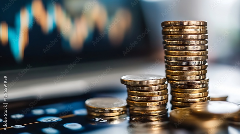 Aufkleber stacks of coins on top of a digital tablet showcasing financial growth and investment strategies : g