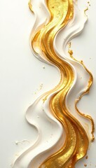 Fototapeta premium Fluid gold swirls on pristine white, dynamic abstract art, white, dynamic