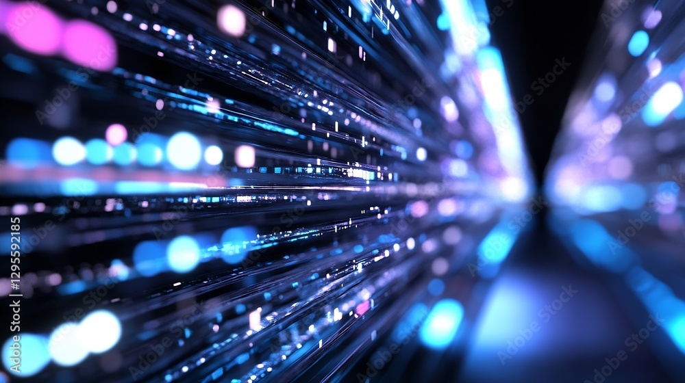 Poster Futuristic abstract visual representation of glowing data streams in vibrant colors reflecting digital connections : Generative AI