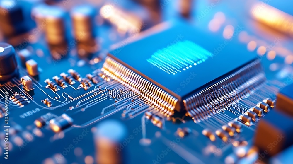 Aufkleber Close up view of a high performance computer chip embedded in a circuit board : Generative AI