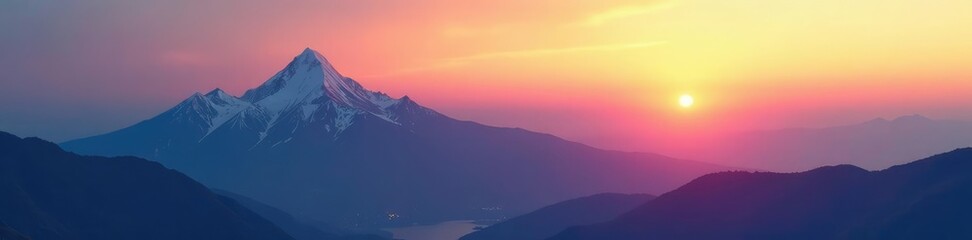 Obraz premium Gentle sunrise light creeps over mountain peaks, mountain, gradient