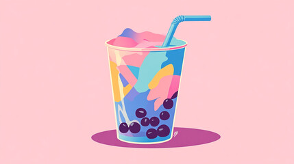 Vibrant Gradient Background – Adorable Pastel Bubble Tea Cup - Version 1