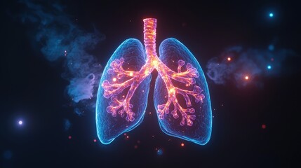 A glowing illustration showing the human lungs and their pathways