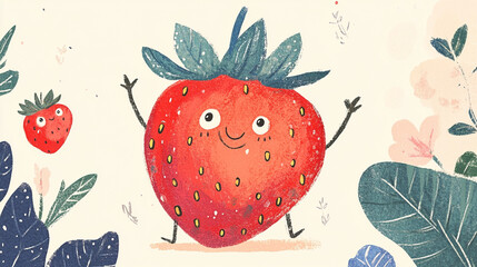 Vibrant Gradient Background – Chubby Strawberry With Tiny Cute - Version 2