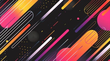 This abstract colorful background features vibrant shapes and dynamic lines, perfect for creative projects needing a modern design element. Ideal for digital art.