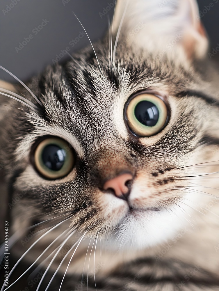 Aufkleber adorable close up of a curious striped cat with large expressive eyes looking directly at the camera