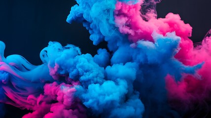 Fototapeta premium Vibrant Smoke Plumes: A captivating display of pink and blue smoke swirls against a dark backdrop, creating a mesmerizing and ethereal visual experience.