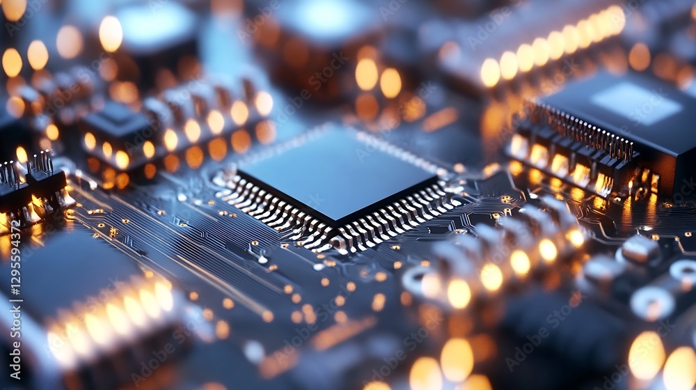 Aufkleber Detailed close up view of a modern computer chip on a circuit board : Generative AI
