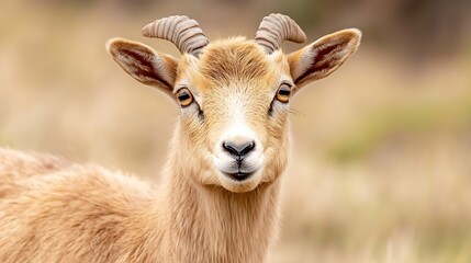 Closeup of an Adorable Goat with Curved Horns in a Natural Setting : Generative AI