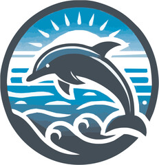 Playful dolphin leaping over waves at sunrise, symbolizing joy and ocean life