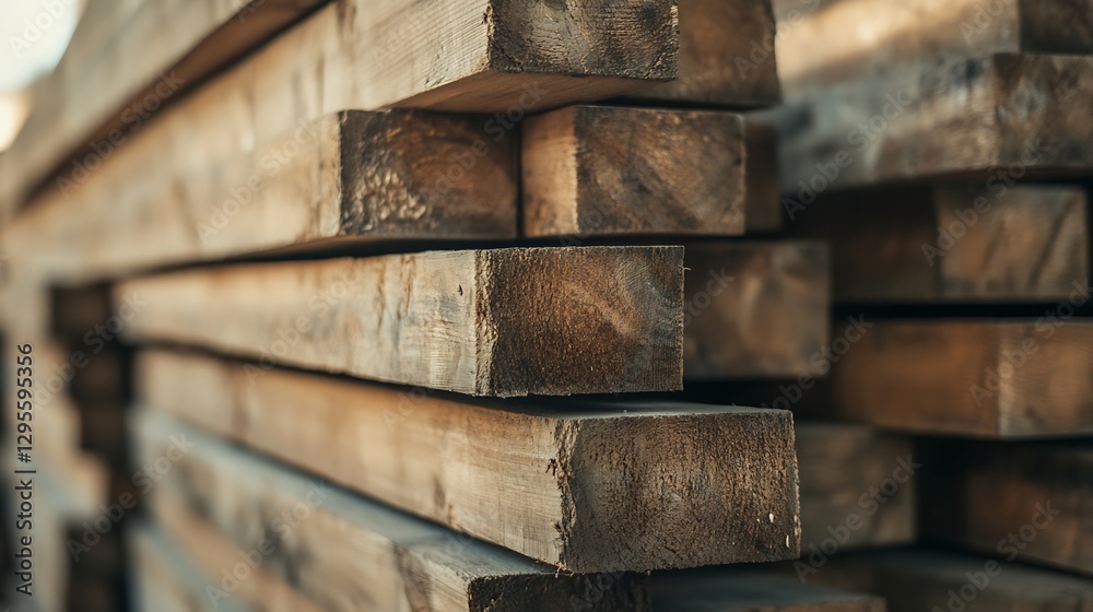 Aufkleber artistic view of stacked wooden planks exhibiting rich textures and natural colors in a construction