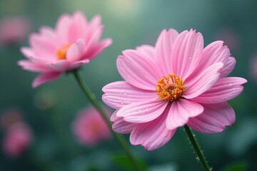 Obraz premium Soft focus abstract flowers in pastel colors with raindrops on petals, spring, beauty